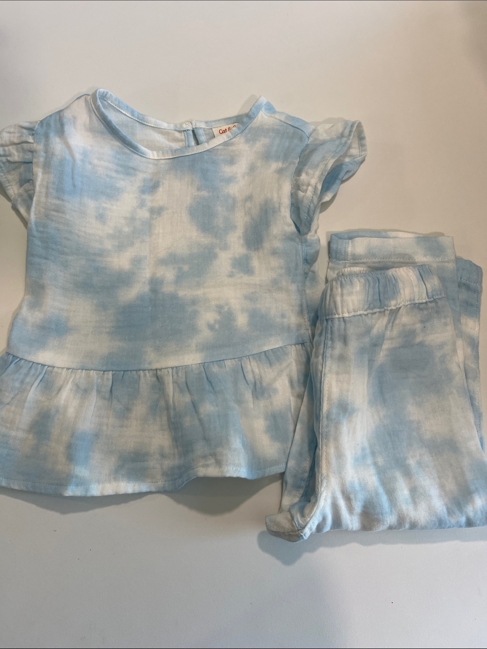 Cat & Jack Light Blue and White Tie-Dye Top‎ & Pants Set 3T, cotton
